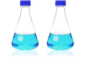 ULAB Scientific Erlenmeyer Flasks with Blue Screw Cap, 34oz 1000ml, 3.3 Borosilicate with Printed Graduation, Pack of 2, UEF1021
