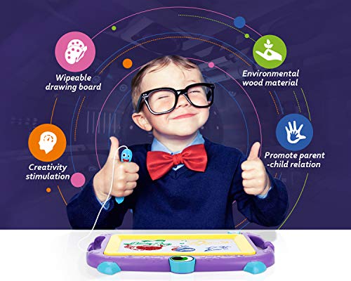 Peradix Magnetic Drawing Doodle Board with 2 Magnetic Pens and Stickers- Erasable Scribble Board Colorful Writing Pad Learning Toys for Kids Children Toddlers(Purple)