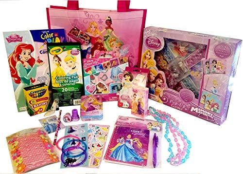 Disney Princess 26 pc Coloring Game acitivity pop-up Memory Game Coloring Books Selfinking stampers Stickers 24 Crayola Crayons Cinderela's Shoe Pencil Sharpener Necklaces Pencil Journal +More Bundle
