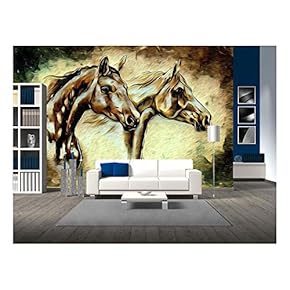 Illustration - Freehand Illustration Horse Painting - Removable Wall Mural | Self-Adhesive Large Wallpaper - 66x96 inches