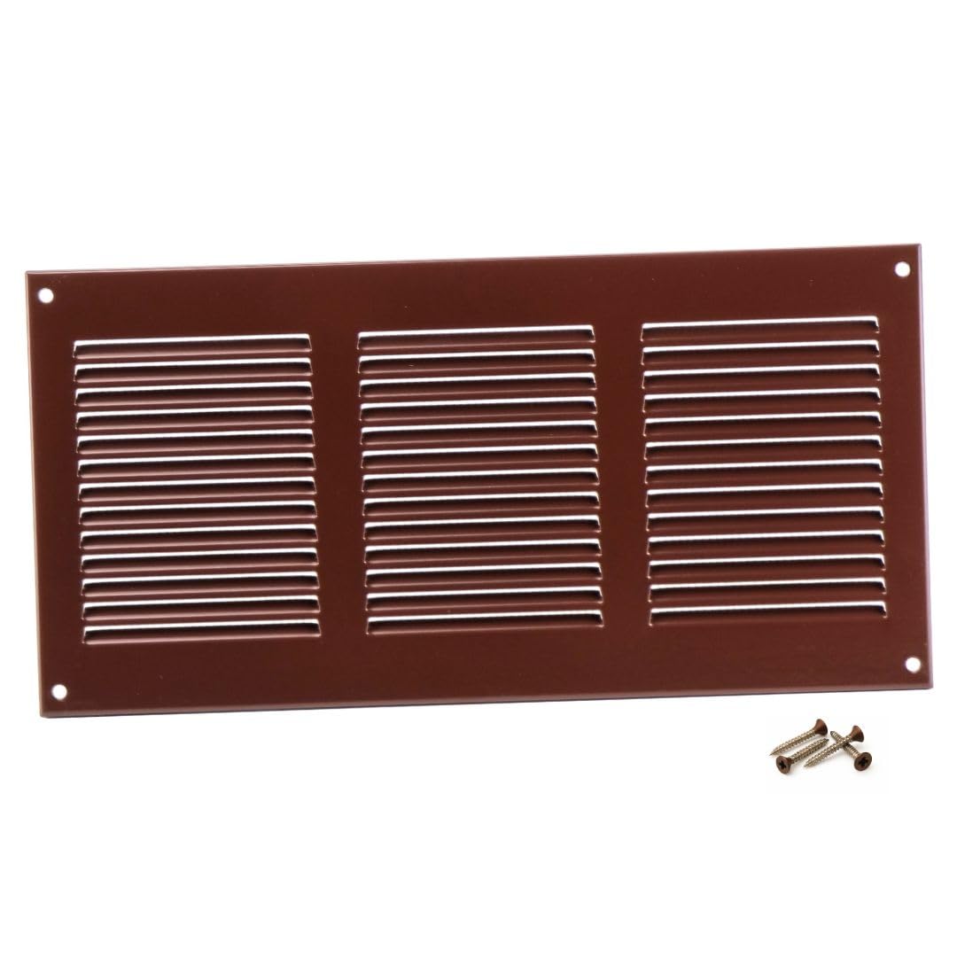 Steinberg14 Brown 300x150mm Metal Air Vent Cover with Insect Mesh - 12x6 inch Ventilation Grille - Air Vent Register for Walls and Ceilings - Ventilation Cover for Outdoor and Indoor