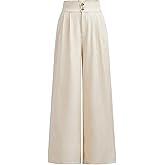 OYOANGLE Girl's Button Down Elastic High Waist Wide Leg Pants Casual Solid Trousers with Pockets