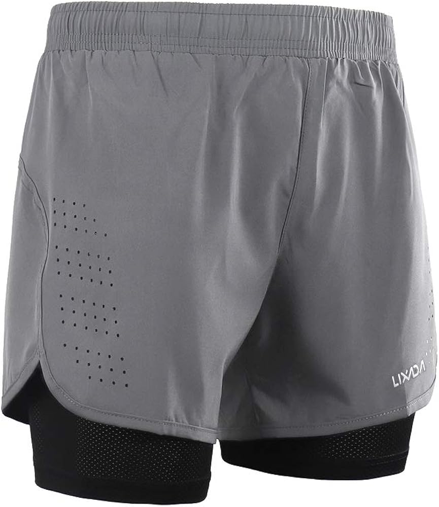 Lixada Men's 2-in-1 Running Shorts Quick Drying Breathable Active Training Exercise Jogging Cycling Shorts: Clothing