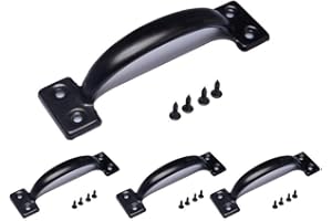 Tebery 4 Pack Utility 6-1/2 Inch Pulls in Black Metal Gate Handle