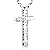 Fiusem Cross Necklace for Men, Inspirational Bible Verse American Flag Cross Chain, Stainless Steel Mens Necklace, Jewelry Gift Box Chain Pendant 18-24 Inch