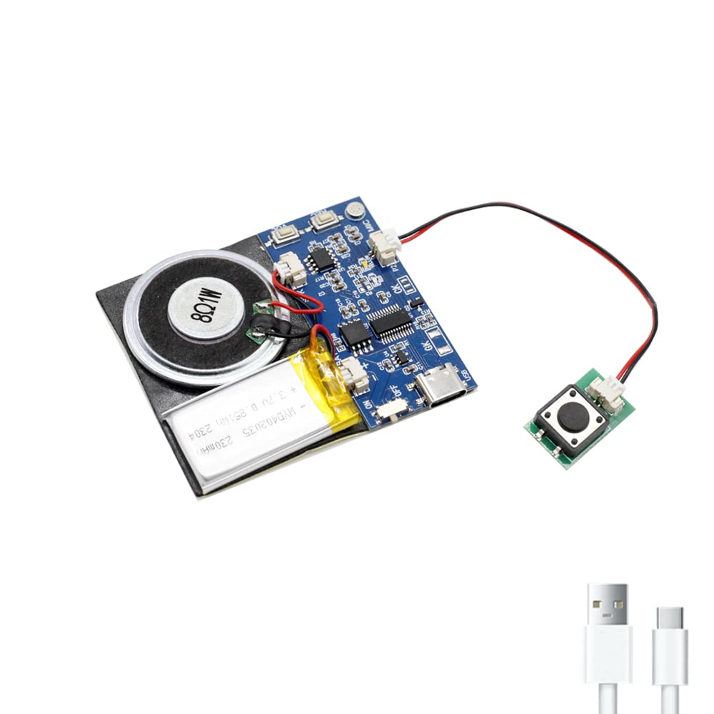 Photo 1 of XLW Module - 16MB Push Button Activated Sound Module with Speaker, Type-C Cable, and Easy Recording Capability16 Minutes for Personalized Greetings, DIY Projects, and Holiday Crafts (Blue-1 PC)
