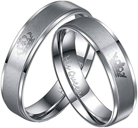 Stainless Steel Couples Ring His & Hers Real Love Heart Engraved His King Her Queen Promise Ring Wedding