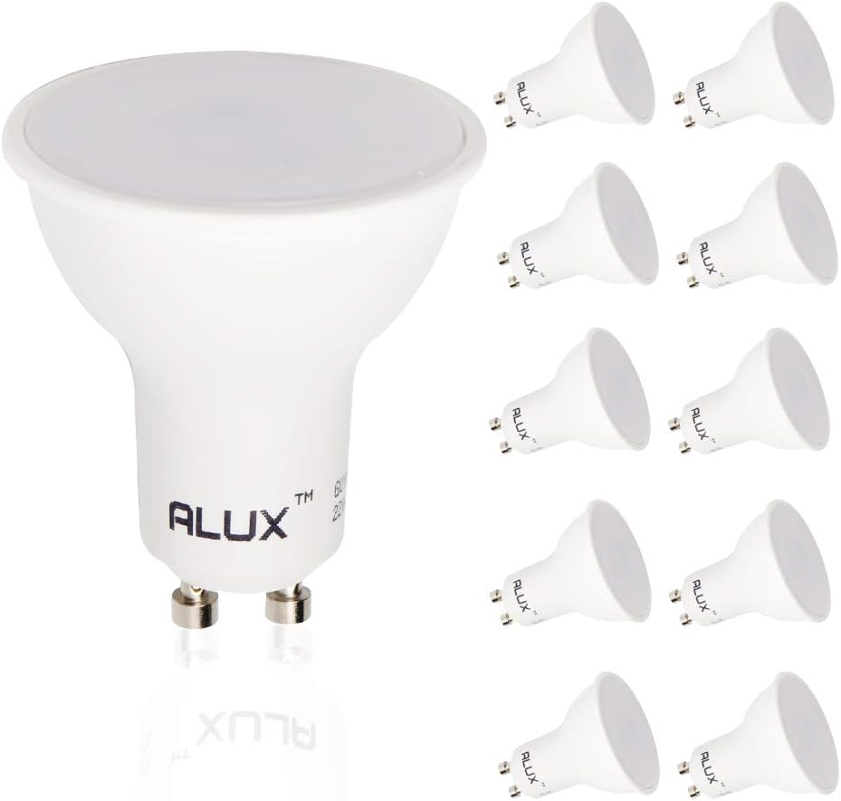 ALUSSO 5W GU10 LED Bulbs Cool White 6000K, 400lm Brightness, 120° Wide Beam Angle, Pack of 10, Non-Dimmable