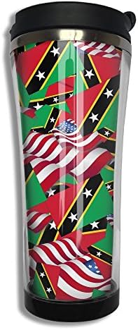 Saint Kitts And Nevis Flag With America Flag Mug Coffee Cup Unisex Travel Stainless Steel Thermos For Your Better Life