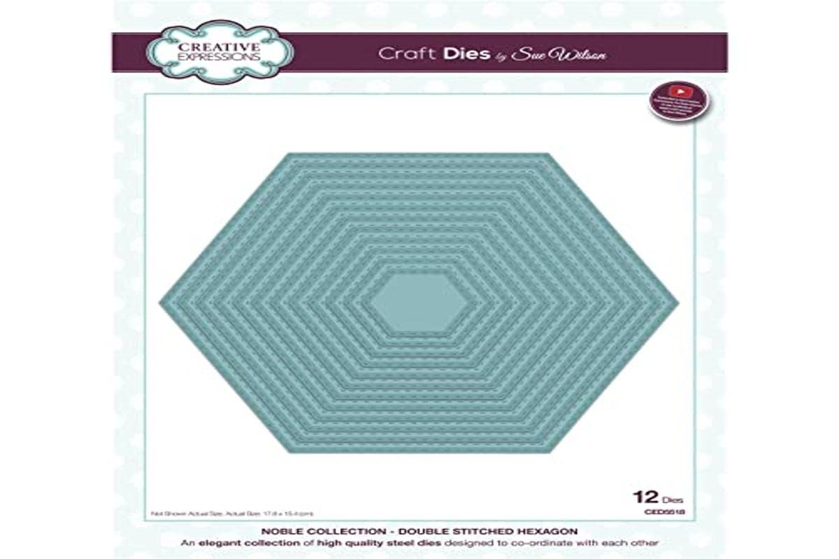 Sue Wilson Noble Collection Double Stitched Hexagon Craft Die, Metal, Silver, 34 x 24 x 0.8 cm