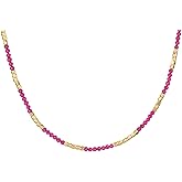 MYEARS Women Beaded Choker Necklace Gemstone 14K Gold Plated Simple Dainty Handmade Chain Everyday Trendy Jewelry