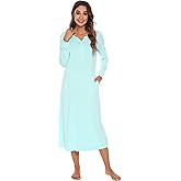 WiWi Nightgowns for Women Super Soft Sleepwear Long Sleeve V Neck Nightshirts Viscose from Bamboo Cooling Nightdress S-XXL