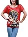 Allegra K Women Short Sleeve Portrait Pattern Tunic Top Bright Red L