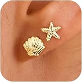Starfish Earrings for Women Dainty Gold Small Starfish Seashell Stud Earrings Ocean Inspired Jewelry for Beach Summer Trendy Jewelry Gifts