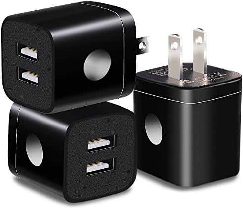 USB Wall Charger, LOOGGO 3-Pack Dual USB 2.1AMP Wall Charger Plug Home Travel Power Adapter Charger Block Cube for iPhone X/8/7/6 Plus, iPad, Samsung Galaxy S8/S7/S6 Edge, LG, Moto, Android (Black)