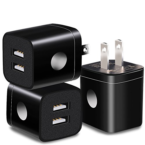 USB Wall Charger, LOOGGO 3-Pack Dual USB 2.1AMP Wall Charger Plug Home Travel Power Adapter Charger Block Cube for iPhone X/8/7/6 Plus, iPad, Samsung Galaxy S8/S7/S6 Edge, LG, Moto, Android (Black)