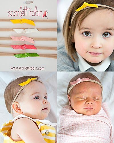 5 Baby Girl Hair Bows on Nylon Headbands | Leather "Watermelon Lemonade" | By Scarlett Robin