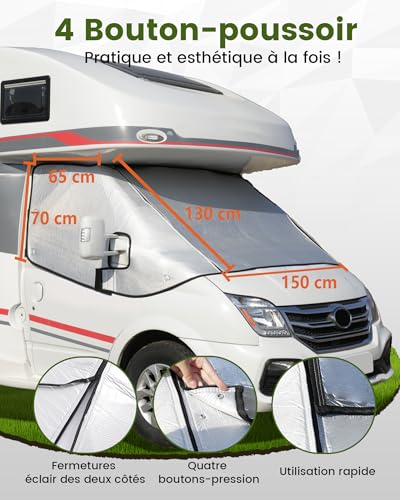 Ezcasch Silver Thermal Windshield Cover with External Zip for Fiat Ducato Citroen Relay X250/290 Peugeot Boxer 2006-2024 Winter Motorhome with Carry Bag