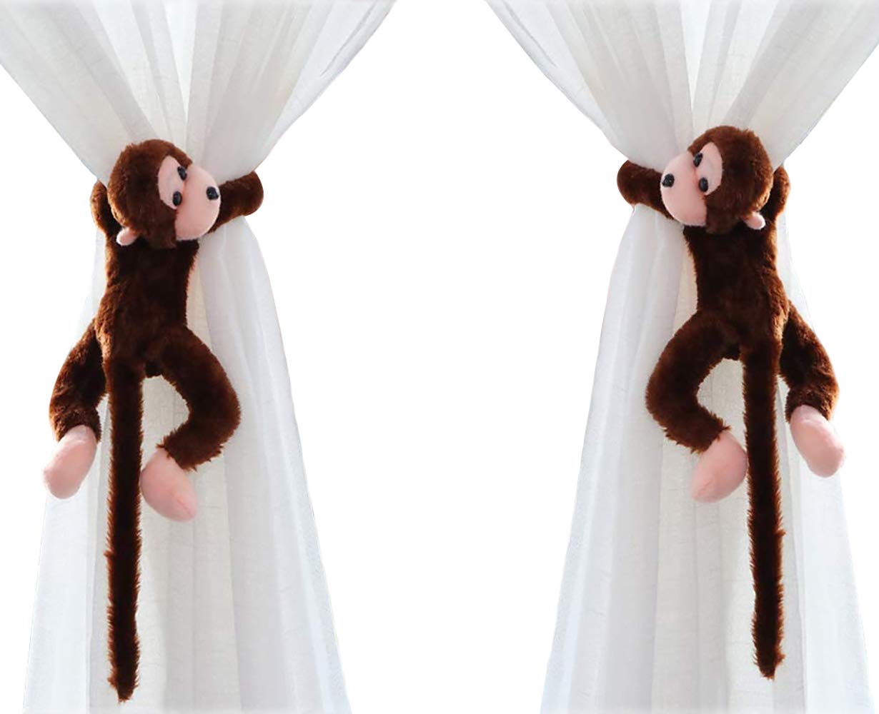 1 Pair Curtain Monkey Tiebacks Hook Curtain Clips Rope Plush Animal Curtain Accessories Holder Curtain Holdback Decorative Tieback Hook Toy for Children's Bedroom Living Room Home Office Window Office