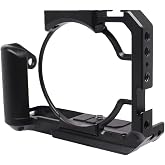 Camera Cage Compatible with Canon EOS R50V, Camera Support Holder Bracket with Arca-Swiss Fit Quick Release Plate, Aluminum Alloy DSLR Rig Stabilizer with Dual Cold Shoe, 1/4 Screw Holes &amp; ARRI Holes