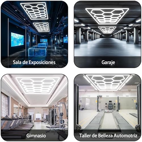 Luces Led Hexagonales, Luz Led Hexagonal para Garaje de 6500k, 14 Cuadrículas Luz Lámpara de Techo para Cochera, Gimnasio, Sala de Juegos, Almacén, Sótano, Tienda
