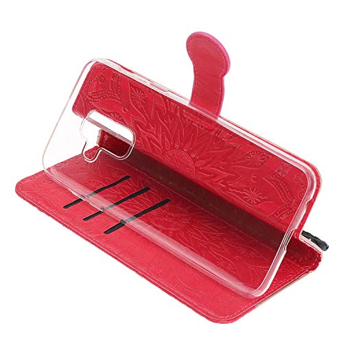 image for Herzzer Rose Gold + Red Leather Case for Galaxy A6 Plus 2018,Strap Wal