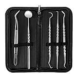 GiBot Dental Hygiene Kit, Dentist Tool Kit, Stainless Steel Tarter Scraper, Dental Pick Dental Scaler Dental Tweezers Anti-fog Mouth Mirror for Human and Pets, Non-rust