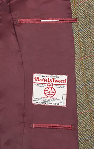Harris Tweed Mens Green Windowpane Regular Fit 100% Wool Notch Lapel Tweed Jacket-42R