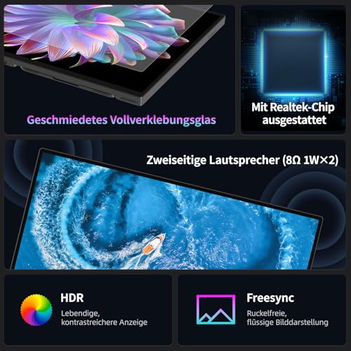 Intehill 16 Inch 2.5K 120Hz Portable Monitor Touch Screen, 16:10 Gold Ratio, 100% sRGB & HDR, Built-in Stand & VESA Compatible, 2X USB-C & HDMI, for Work/Games/Travel - T16KB (Black)