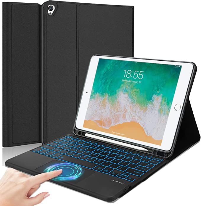 Photo 1 of QYiiD Keyboard Case for iPad Pro 12.9 Inch 2017/2015 (1st & 2nd Generation), 7 Color Backlit, Multi-Touch Trackpad, Detachable Wireless with Pencil Holder Stand Folio Keyboard Cover, Black