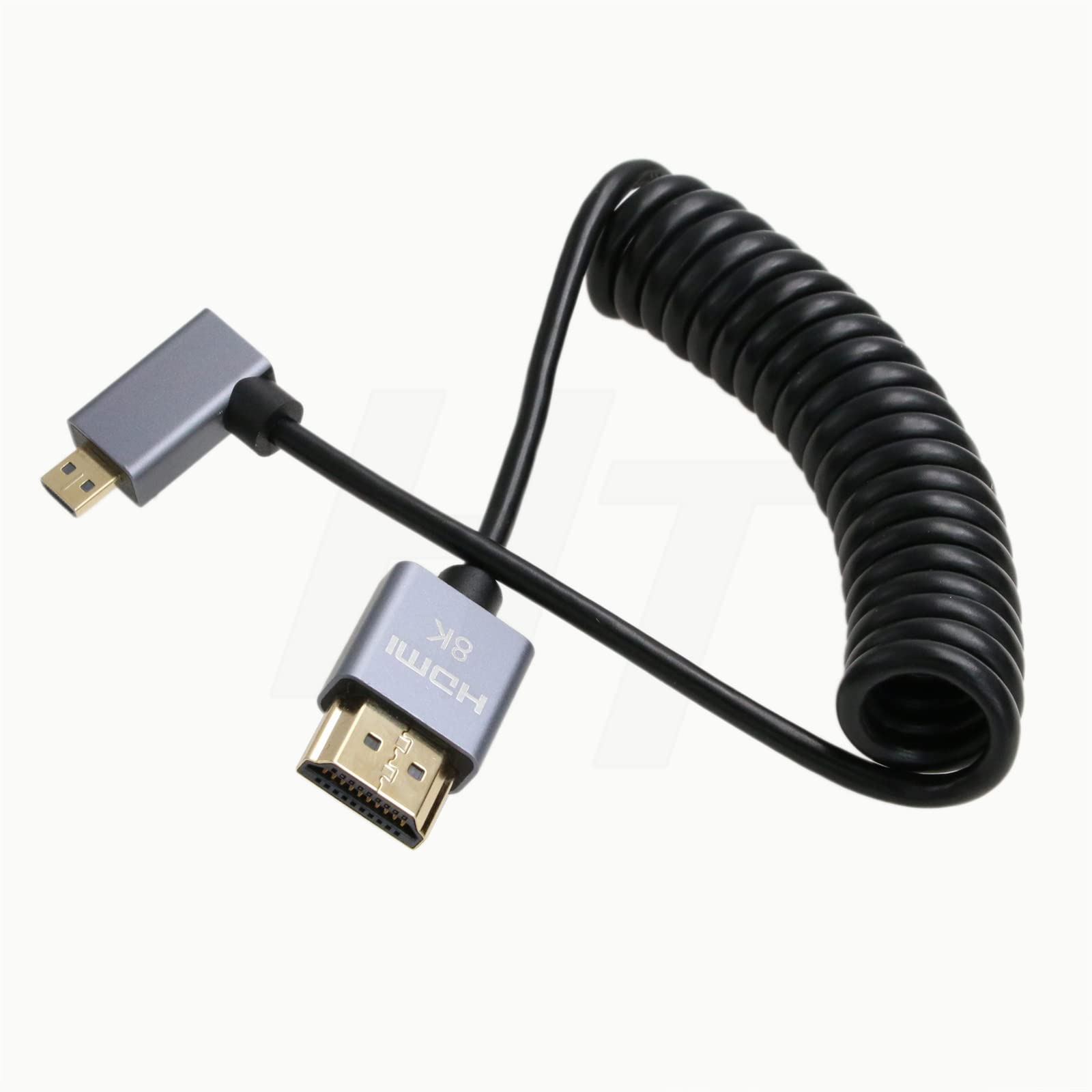 HangTon Micro HDMI to Right Angle HDMI 4K 8K Coiled Cable for Sony A6400 A7R Canon R5 R7 GH4 S5 Z50 Camera ATOMOS Ninja V Portkeys Monitor Type A D HDMI 2.1