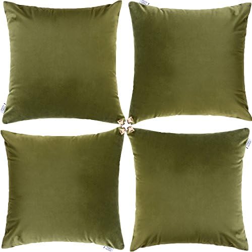 YUUVE 4 Pack Velvet Throw Pillow Cover Cushion Case - Soft Pillow Case for Sofa 18”x18” （Green）