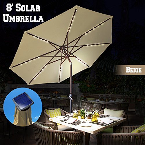 Benefitusa 8ft Solar Light Patio Umbrella Tilt Aluminum Sunshade Outdoor Garden Market Balcony Beige Buy Online In Bahamas At Desertcart
