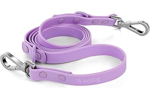 WISEDOG Waterproof Dog Leash: Standard Dog leashes with 2 Hooks for Walking, Adjustable Lengths for Traffic Control Safety, Durable and Odor Proof, for Medium Large Dogs (S|1/2 in × 5 ft,Lilac)