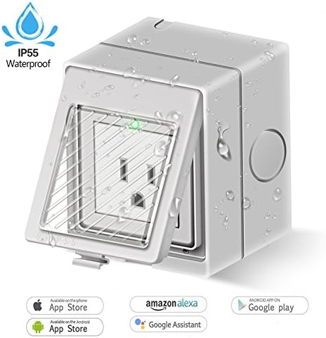 Outdoor Wi-Fi Smart Plug, Works with Amazon Alexa and Google Home No Hub Required, IP55 Weatherproof Smart Socket, Plug-In, On/Off and Timing/Timer Setting App Control by Smart Phone