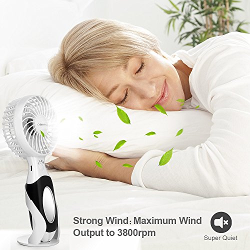 OBOSOE Handheld Fan, Portable Personal Small Desk Fan with 3600mAh USB Rechargeable Battery, Cooling for Office, Bedroom, Traveling, Camping, Outdoor Sports, White