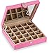 Glenor Co Earring Holder - Classic 25 Section Jewelry Box/Case/Organizer for Earrings, Rings, Necklaces, Jewelry, Cufflinks or Collections. 25 Small Compartments with Elegant Large Mirror - Pink