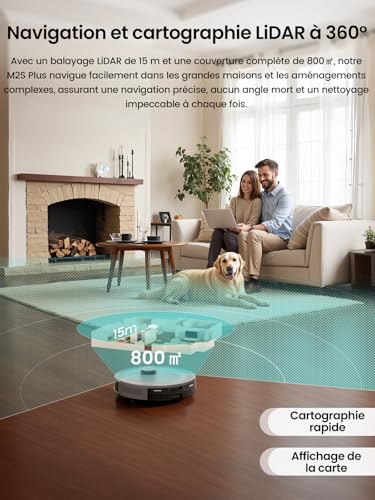 Lefant M2S Plus Robot Vacuum Cleaner with Station, 10000 Pa Suction, Prevents Obstacles, Automatic Suction, Self-Charging, Autonomy 240 Min, Pet Hair, Carpets and Hard Floors, Alexa/App/WiFi, Grey