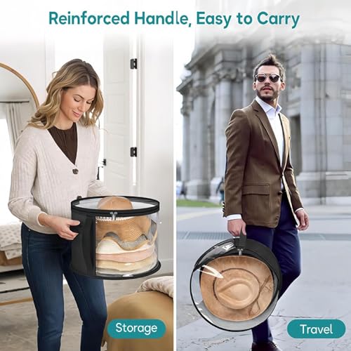 Hat Storage Boxes With Zip Lids For Women & Men, Large Hat Box Travel,Foldable Hat Boxes With Lids, Hat Rack For Closet Or Travel,Suitable For Various Types Of Hats,16.4 X10.4 Inch (B)