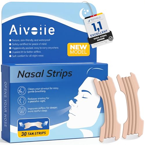 AIVOIIE 30 Count Anti Snoring Nose Strips, Triple-Ridge Design with Professional-Grade Adhesive, Drug-Free, Breathable Skin-Toned Nose Strips for Better Sleep, Sports & Nasal Congestion (TAN)