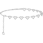 AWAYTR Heart Chain Belts for Girls - Rhinestone Silver and Gold Metal Waist Belt for Flower Girl Dresses Jeans