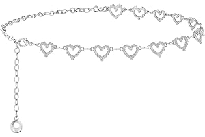 AWAYTR Heart Chain Belts for Girls - Rhinestone Silver and Gold Metal Waist Belt for Flower Girl Dresses Jeans
