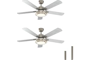 warmiplanet 52 Inch Indoor Ceiling Fan with Remote (2 Pack), Brushed Nickel Ceiling Fan with Lights Remote Control for Bedroom,Living Room, Office, Basement, Kitchen, Dining Room(5-Blades)