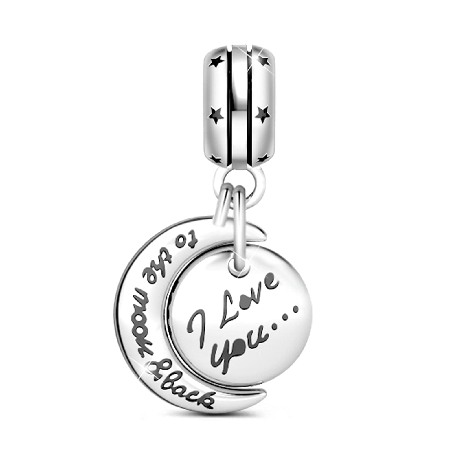 GNOCE "I Love You to The Moon & Back Charm Pendant 925 Sterling Silver Dangle Charm for Bracelet Necklace Best Gifts for Her