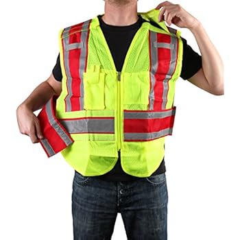 Safety Depot Class 2 Ansi/ISEA Mesh Reflective 5 Point Breakaway Public Safety Vest With Zipper, Pockets, Mic and Radio Tabs ANSI/ISEA Color Coded PWB503 (Fire Service Red Filled, Regular)