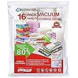 HOMEIDEAS 16 Pack Vacuum Storage Bags(2Small, 4Medium, 4Large, 4Jumbo, 2Jumbo Plus) Space Saver Bags, Included 2Free Travel Bags & Hand Pump, Save More 80% Storage Space, Work with Any Vacuum Cleaner
