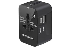 NEWVANGA Universal Travel Adapter, All in One Plug Adapter with USB C, Worldwide Power Adapter USB Type C Port, International Wall Charger Foldable Plug Converter Outlet for Europe EU UK AUS (Type G/C/I/A)