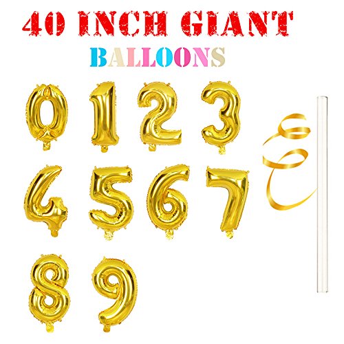 40" giant gold digital number balloons aluminum ha…