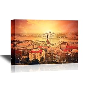 Canvas Wall Art - Landscape of Budapest - Gallery Wrap Modern Home Art | Ready to Hang - 12x18 inches