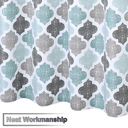 CAROMIO Fabric Shower Curtain 84 Inch Long, Geometric Quatrefoil Pattern Poly-Cotton Farmhouse Shower Curtain Extra Long, Aqua/Mint/Grey, 72x84 Inches